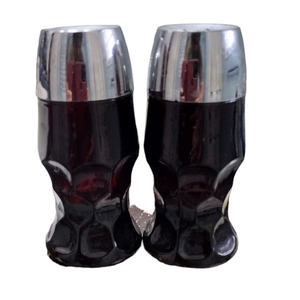 Georgian Vintage‎ Salt And Pepper Shakers Dark Ruby With Silver Tops